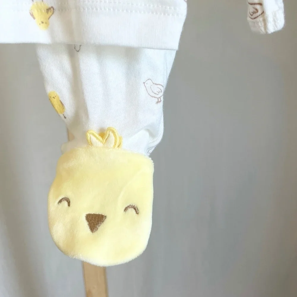 Just One You‎ by Carters Baby Pajama Set White Yellow Chick Print Footed PJs NEW